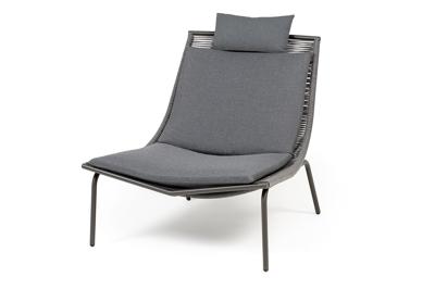 Кресло 4SIS "Авиньон" кресло плетеное из роупа, каркас алюминий серый (RAL7022) муар, роуп серый круглый, ткань темно-серая 027 арт. AVI-A-001 RAL7022 Mua grey(D-gray027)