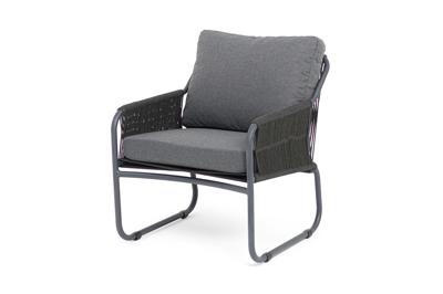 Кресло 4SIS "Ането" кресло плетеное из роупа, каркас алюминий темно-серый (RAL7024) муар, роуп темно-серый круглый, ткань темно-серая 027 арт. ANE-A-001 RAL7024 Mua D-grey(D-gray027)