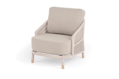 Кресло 4SIS "Верона" кресло плетеное из роупа, каркас алюминий белый муар, роуп бежевый круглый, ткань бежевая 15052 арт. VER-A-002 W Mua beige(beige15052)