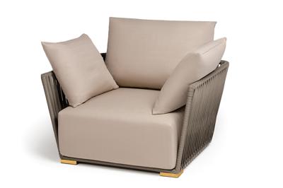 Кресло 4SIS "Форли" кресло плетеное из роупа, каркас алюминий светло-серый (RAL7035) муар, роуп серо-коричневый 23мм, ткань Mossle бежевая арт. FOR-A-002 RAL7035 Mua G-brown(beige160)