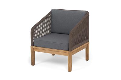 Кресло 4SIS "Канны" кресло плетеное из роупа, основание дуб, роуп коричневый круглый, ткань темно-серая 027 арт. KAN-A-T002 brown(D-gray027)