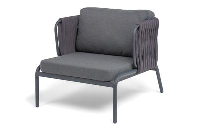 Кресло 4SIS "Ронда" кресло плетеное из роупа, каркас алюминий темно-серый (RAL7024) муар, роуп серый 40 мм tex, ткань темно-серая 027 арт. RON-A-002 RAL7024 Mua T-grey BJ40-137 (D-gray027)