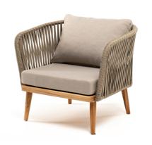 Кресло 4SIS "Мальорка" кресло плетеное из роупа, основание дуб, роуп серо-коричневый 23мм, ткань бежевая 052 арт. MAL-A-T002 S-G-brown(beige052)