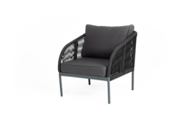Кресло 4SIS "Канны" кресло плетеное из роупа, каркас алюминий темно-серый (RAL7024) муар, роуп темно-серый круглый, ткань Savana grafit арт. KAN-A-001 RAL7024 Mua D-grey(S-graf)
