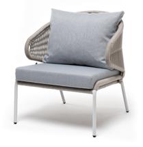 Кресло 4SIS "Милан" кресло плетеное из роупа, каркас алюминий светло-серый (RAL7035) шагрень, роуп серый меланж круглый, ткань светло-серая арт. MIL-A-001 RAL7035 SH mel-grey(H-gray)