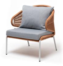 Кресло 4SIS "Милан" кресло плетеное из роупа, каркас алюминий светло-серый (RAL7035) шагрень, роуп оранжевый меланж круглый, ткань светло-серая арт. MIL-A-001 RAL7035 SH mel-orange(H-gray)