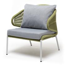 Кресло 4SIS "Милан" кресло плетеное из роупа, каркас алюминий светло-серый (RAL7035) шагрень, роуп салатовый меланж круглый, ткань светло-серая арт. MIL-A-001 RAL7035 SH mel-green(H-gray)