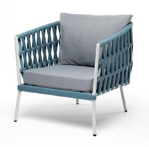 Кресло 4SIS "Диего" кресло плетеное из роупа, каркас алюминий светло-серый (RAL7035) шагрень, роуп бирюзовый круглый, ткань светло-серая арт. DIE-A-001 RAL7035 SH blue(H-gray)