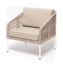 Кресло 4SIS "Канны" кресло плетеное из роупа, каркас алюминий белый, муар, роуп бежевый круглый, ткань бежевая арт. KAN-A-001 W Mua beige(beige)
