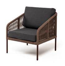 Кресло 4SIS "Канны" кресло плетеное из роупа, каркас алюминий коричневый (RAL8016), роуп коричневый круглый, ткань темно-серая арт. KAN-A-001 RAL8016 Mua brown(D-gray019)