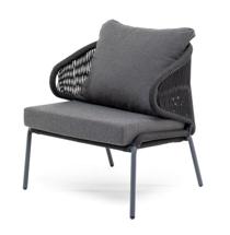 Кресло 4SIS "Милан" кресло плетеное из роупа, каркас алюминий темно-серый (RAL7024) муар, роуп темно-серый круглый, ткань темно-серая 027 арт. MIL-A-001 RAL7024 Mua D-grey(D-gray027)