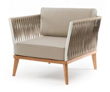 Кресло 4SIS "Касабланка" кресло плетеное из роупа, основание дуб, роуп серо-коричневый 23мм, ткань серая арт. KAS-A-T001 RAL7035 Mua G-brown(beige052)