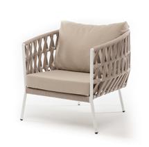 Кресло 4SIS "Диего" кресло плетеное из роупа, каркас алюминий светло-серый (RAL7035) шагрень, роуп бежевый круглый, ткань бежевая 052 арт. DIE-A-001 RAL7035 SH beige(beige052)