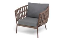 Кресло 4SIS "Диего" кресло плетеное из роупа, каркас алюминий коричневый (RAL8016) муар, роуп коричневый круглый, ткань темно-серая 027 арт. DIE-A-001 RAL8016 Mua brown(D-gray027)