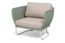 Кресло 4SIS "Фиджи" кресло плетеное из роупа, каркас алюминий светло-серый (RAL7035) муар, роуп зеленый (4204) круглый tex, ткань Mossle бежевая арт. FID-A-002 RAL7035 Mua T-green4204(beige160)