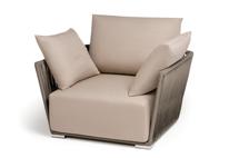 Кресло 4SIS "Форли" кресло плетеное из роупа, каркас алюминий светло-серый (RAL7035) муар, роуп серо-коричневый 23мм, ткань Mossle бежевая арт. FOR-A-002 RAL7035 Mua G-brown(beige160)