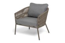 Кресло 4SIS "Комо" кресло плетеное из роупа, каркас алюминий бежево-серый (RAL7006) муар, роуп серо-коричневый 23мм, ткань темно-серая 027 арт. COM-A-001 RAL7006 Mua S-G-brown(D-gray027)