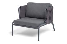 Кресло 4SIS "Ронда" кресло плетеное из роупа, каркас алюминий темно-серый (RAL7024) муар, роуп серый 40 мм tex, ткань темно-серая 027 арт. RON-A-001 RAL7024 MuaT-grey(D-gray027)