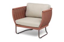 Кресло 4SIS "Фиджи" кресло плетеное из роупа, каркас алюминий коричневый (RAL8016) муар, роуп красный (8372) круглый tex, ткань Mossle бежевая арт. FID-A-002 RAL8016 Mua T-red8372(beige160)