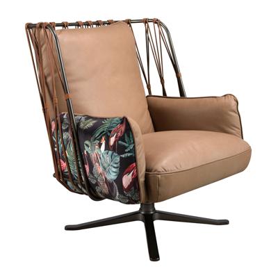 Кресло Angel Cerda Кресло поворотное 5168 из коричневой кожи и ткани с коричневым принтом арт. 299742