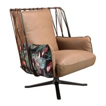 Кресло Angel Cerda Кресло поворотное 5168 из коричневой кожи и ткани с коричневым принтом арт. 299742