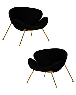 Кресло DOBRIN Набор 2 шт Кресло дизайнерское DOBRIN EMILY, черный ткань AF9, золотое основание арт. LMO-72-N_G-M_C-AF9