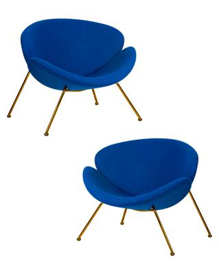 Кресло DOBRIN Набор 2 шт Кресло дизайнерское DOBRIN EMILY, синяя ткань AF6, золотое основание арт. LMO-72-N_G-M_C-AF6