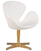 Кресло DOBRIN Кресло дизайнерское DOBRIN SWAN, белый кожзам P23, золотое основание арт. LMO-69A