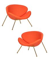 Кресло DOBRIN Набор 2 шт Кресло дизайнерское DOBRIN EMILY, оранжевая ткань AF, золотое основание арт. LMO-72-N_G-M_C-AF