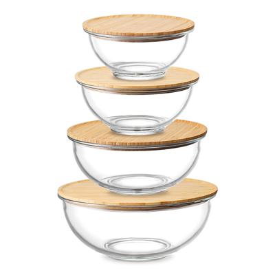 Миска ЯЯЯ Набор из 4-х стеклянных мисок eco store с крышками из бамбука арт. SS0000282