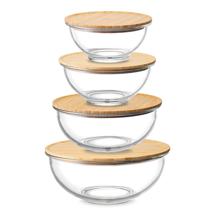 Миска ЯЯЯ Набор из 4-х стеклянных мисок eco store с крышками из бамбука арт. SS0000282