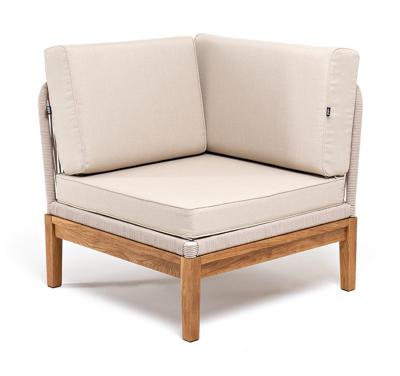 Модуль 4SIS "Канны" угловой модуль плетеный из роупа, основание дуб, роуп бежевый круглый, ткань бежевая 15052 арт. KAN-MС-T001 W Mua beige(beige15052)