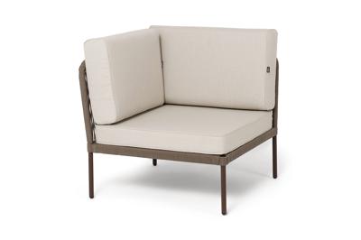 Модуль 4SIS "Канны" угловой модуль плетеный из роупа, каркас алюминий коричневый (RAL8016) муар, роуп коричневый круглый, ткань бежевая 15052 арт. KAN-MС-001 RAL8016 Mua brown(beige15052)