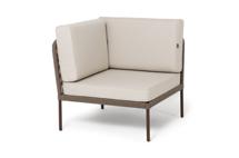 Модуль 4SIS "Канны" угловой модуль плетеный из роупа, каркас алюминий коричневый (RAL8016) муар, роуп коричневый круглый, ткань бежевая 15052 арт. KAN-MС-001 RAL8016 Mua brown(beige15052)