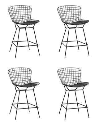 Набор ЯЯЯ Стул полубарный с низкой спинкой Bertoia черный с черной подушкой 4 шт. арт. УТ000038450