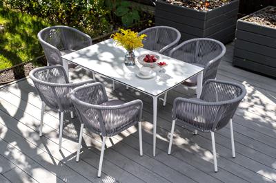 Обеденная группа 4SIS "Малага" обеденная группа на 6 персон со стульями "Марсель", каркас белый, роуп светло-серый арт. MAL-CM6T1-7-SET H-gray