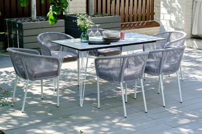 Обеденная группа 4SIS "Милан" обеденная группа на 6 персон, цвет светло-серый с белым каркасом арт. Indoor-4SiS-2419 light-white