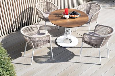 Обеденная группа 4SIS "Диего" обеденная группа на 4 персоны, круглый стол "дуб", цвет бежевый арт. D100-HPL-Rope beige