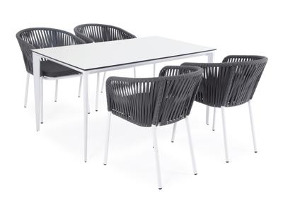 Обеденная группа 4SIS "Малага" обеденная группа на 4 персоны со стульями "Бордо", каркас белый, роуп серый арт. MAL-CB4T1-5-SET Gray