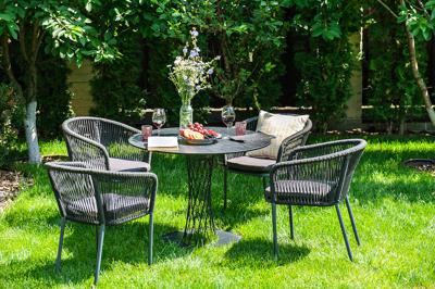 Обеденная группа 4SIS "Диего" обеденная группа на 4 персоны со стульями "Марсель", столешница "серый гранит" арт. D90-HPL-Rope