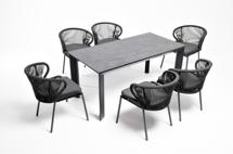 Обеденная группа 4SIS "Венето" обеденная группа на 6 персон со стульями "Милан", каркас темно-серый, роуп темно-серый арт. VEN-CMIL6T1-7-SET D-gray