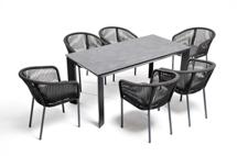 Обеденная группа 4SIS "Венето" обеденная группа на 6 персон со стульями "Марсель", каркас темно-серый, роуп темно-серый арт. VEN-CM6T1-7-SET D-gray