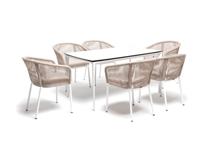 Обеденная группа 4SIS "Малага" обеденная группа на 6 персон со стульями "Марсель", каркас белый, роуп бежевый арт. MAL-CM6T1-7-SET beige