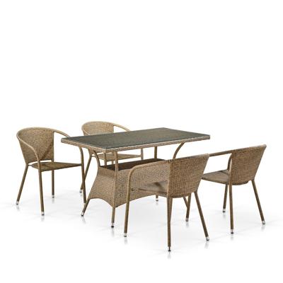 Обеденная группа Афина Комплект мебели из иск. ротанга T198D/Y137B-W56 Light Brown (4+1) арт. T198D/Y137B-W56 Light Brown 4Pcs