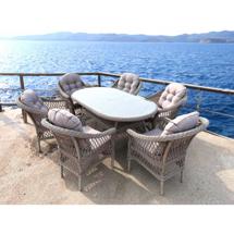 Обеденная группа Афина Комплект плетеной мебели T217/LV-217 Beige (6+1) с подушками в комплекте арт. T217/LV-217-6Pcs Beige