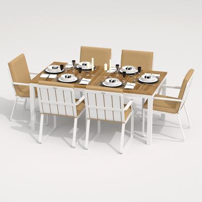 Обеденная группа IDEAL PATIO Обеденная группа TELLA  ALBA  каркас белый / стол тик 180 / ткань бежевая арт. TLL.2022218