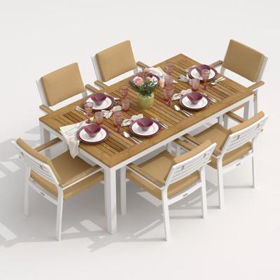 Обеденная группа IDEAL PATIO Обеденная группа TELLA  BONTA каркас белый / стол тик 180 / ткань бежевая арт. TLL.2021218