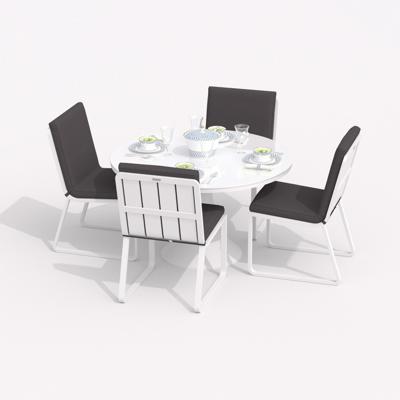 Обеденная группа IDEAL PATIO Обеденная группа ДИВА ГИРА  каркас белый / стол стекло диа 110 / ткань антрацит арт. DVA.2023511