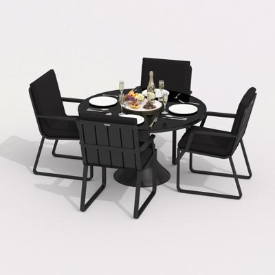 Обеденная группа IDEAL PATIO Обеденная группа ДИВА АЛЬБА  каркас карбон / стол стекло диа 110 / ткань черная арт. DVA.2012611