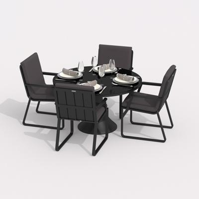Обеденная группа IDEAL PATIO Обеденная группа ДИВА АЛЬБА  каркас карбон / стол стекло диа 110 / ткань антрацит арт. DVA.2012511